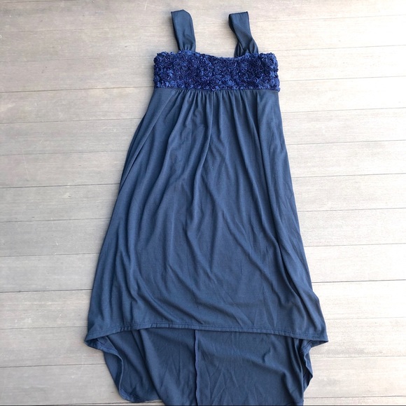 Girls Navy Rose Bud Sleeveless High-Low Dress - Picture 5 of 7